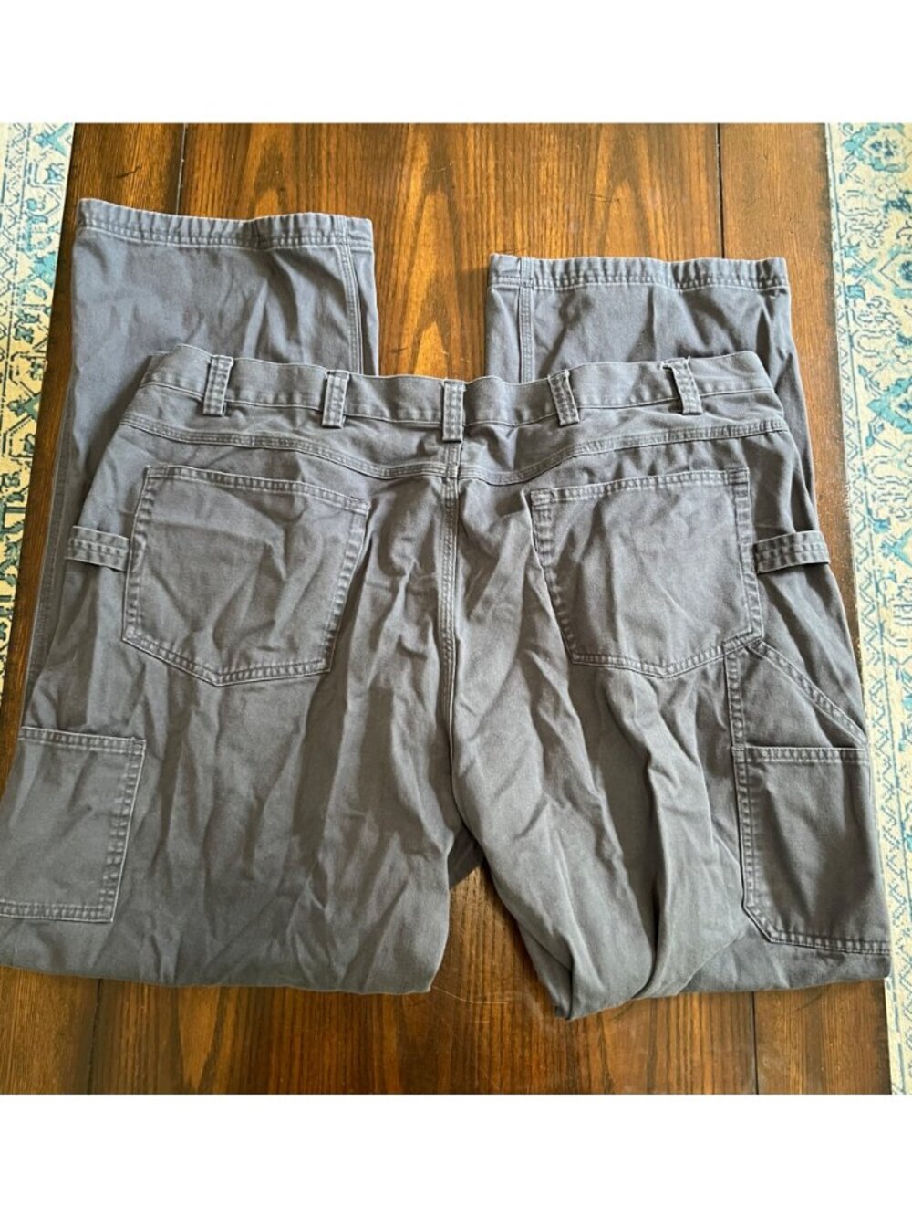 Duluth Khaki Carpenter Pants Blue Grey Cotton Khaki Relaxed Casual Men's 44 X 34 - Picture 3 of 9